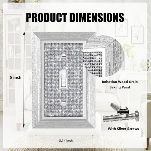 Vista 33 de Placa de pared con diamantes de imitación plateados brillantes plateados, placa de cubierta de interruptor de luz, cubierta de enchufe de grano
