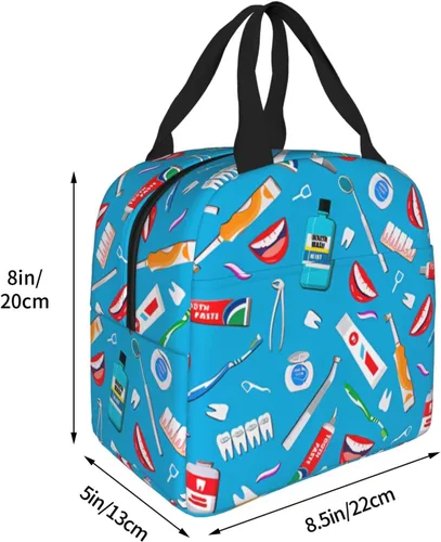 Vista 3 de Lonchera para dentistas, higienista dental, bolsa de almuerzo linda, bolsa de almuerzo aislada, para mujeres, hombres, trabajo, campamento, viajes