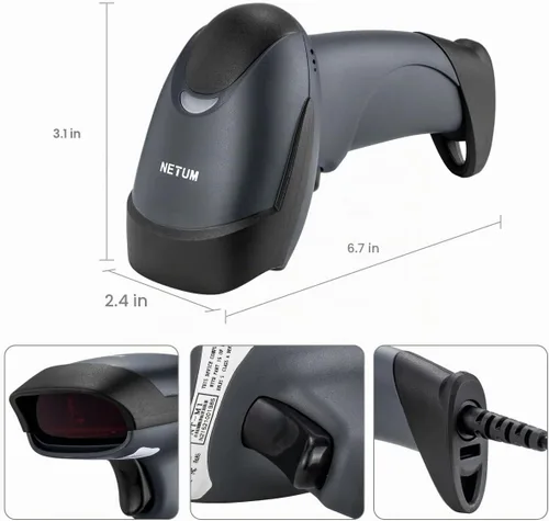 Vista 7 de NETUM Escáner de código de barras USB láser, escáner de código de barras 1D manual con cable para lectura de UPC EAN, pistola para venta al por