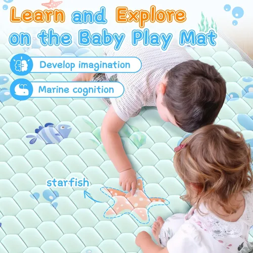 Vista 5 de Tapete de juego para bebés de 47 x 47 pulgadas, tapetes acolchados y gruesos para corral para bebés, tapetes de juego para bebés y niños pequeños