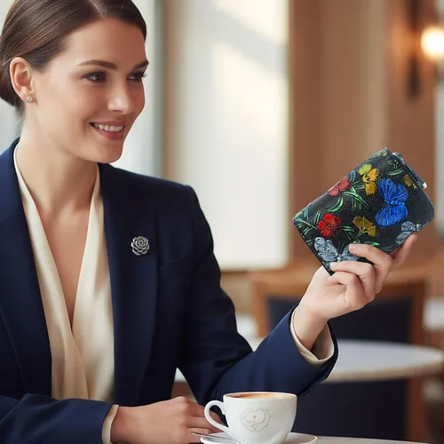 Vista 3 de CONISY - Cartera pequeña de cuero para mujer con bloqueo RFID (mariposa)