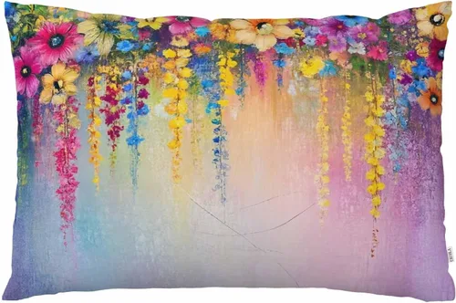 Vista 21 de EKOBLA Funda de almohada de arte abstracto, teñido anudado, amarillo, verde, rojo, diseño moderno y contemporáneo, pintura de tinta, decoración