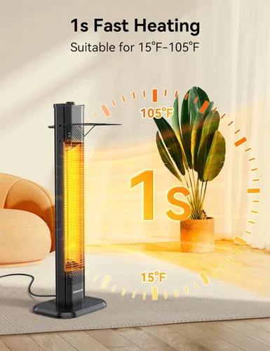 Vista 4 de VAGKRI Calentador Eléctrico de Patio al Aire Libre, Calentador de Tubo de Carbono Infrarrojo de 1500 W Dual, Protección contra Volcadura