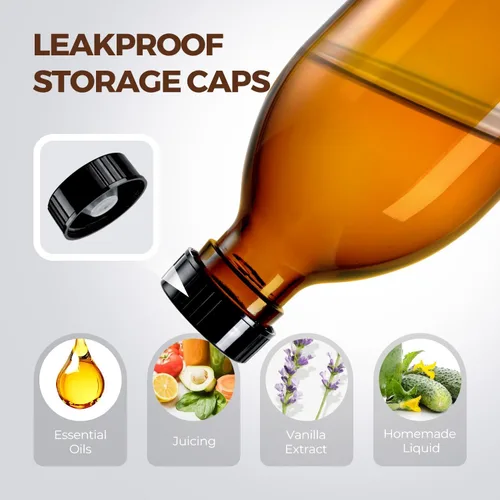 Vista 4 de Botella con bomba de vidrio ámbar de 8 onzas, dispensador de jabón vacío pequeño para aceite Refillable Dark Lotion Dispensers, Include Storage