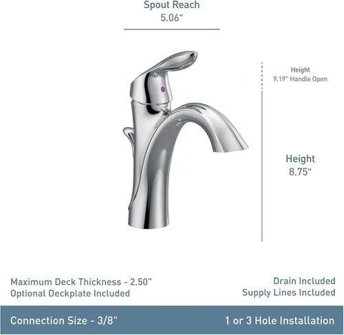 Vista 4 de Llave monomando de arco alto Moen Eva, para baño, 6400