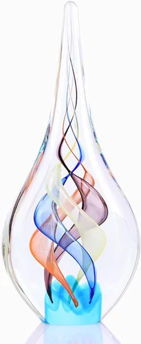 Vista 13 de DOVDOV Escultura de vidrio soplado, estatua de la colección de arte de vidrio azul, estatua decorativa única de gotas de agua mediterráneas