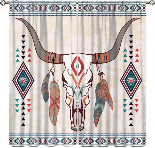 Vista 34 de YCness Cortinas aztecas para dormitorio, decoración geométrica étnica del suroeste para sala de estar, diseño tribal bohemio de elefante nativo