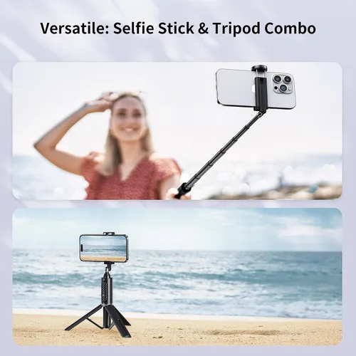 Vista 5 de Atumtek Trípode para selfie stick con 3 controles remotos Bluetooth, trípode de aluminio extensible 3 en 1 con control remoto recargable y 2