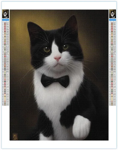 Vista 2 de Kits de pintura de diamantes para adultos, hermoso esmoquin y gato redondo de taladro completo de diamantes 5D, arte de gemas para decoración
