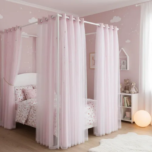 Vista 40 de NICETOWN Cortinas para Dormitorio de Niñas Infantiles con Estrellas Caladas Ventana 2 Capas Cortina 63 Pulgadas de Longitud Oscurecimiento