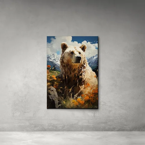 Vista 3 de Grizzly Bear Wall Art Decor, Grey Bear Mama and Cubs Framed Pictures Woodland Animal Poster Snowy Winter Canvas Prints for Baby Kids Room Nursery