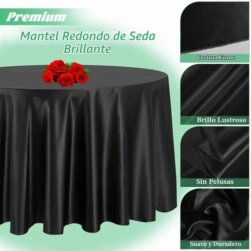 Vista 3 de fani Mantel de satén negro, paquete de 12 manteles redondos de seda de 108