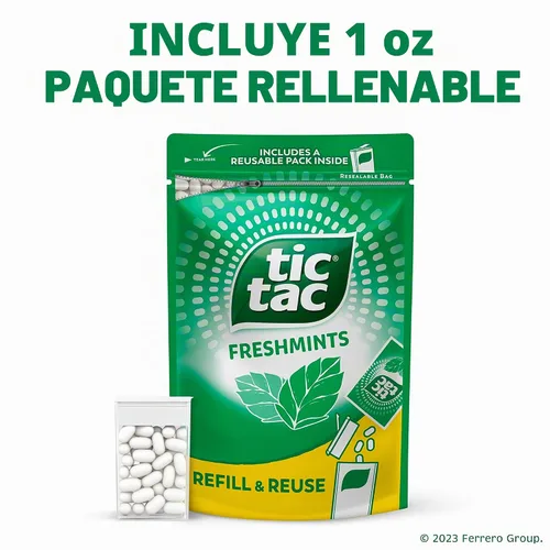 Vista 4 de Tic Tac Bolsa de recarga a granel de mentas frescas, caramelos de menta de bolsillo para llevar, incluye paquete recargable vacío, 17.2 oz