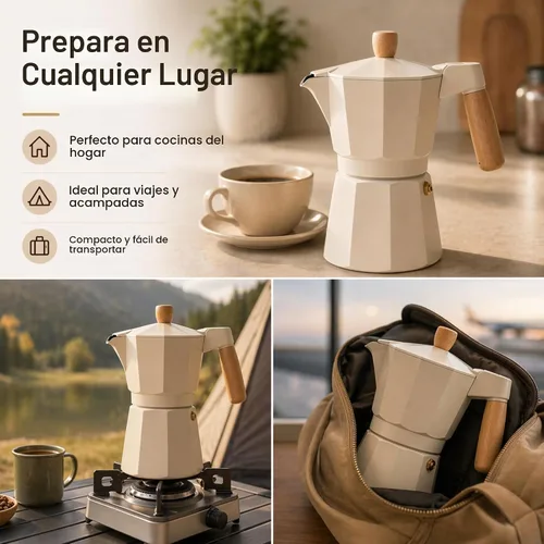 Vista 6 de ANGORA BRANDS Vondra - Olla de aluminio para moka (2 a 6 tazas), cafetera espresso para estufa, cafetera italiana clásica, cafetera percoladora