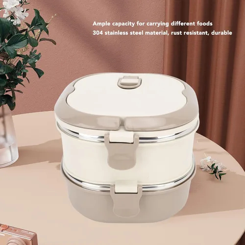 Vista 10 de Contenedor de alimentos aislado, lonchera térmica aislada, caja térmica de acero inoxidable con diseño sellado a prueba de fugas, apto