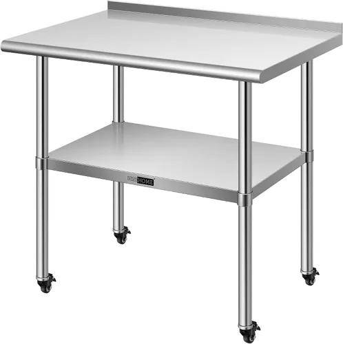 Vista 10 de VIVOHOME Mesa de trabajo de acero inoxidable de 24 x 18 pulgadas con protector contra salpicaduras, mesa comercial de preparación con ruedas