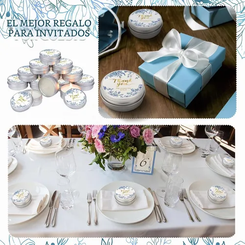 Vista 5 de MTLEE 50 piezas de velas de boda azules florales, regalos de favores para invitados, 1 oz de cera de soja con aroma a lavanda, velas aromáticas