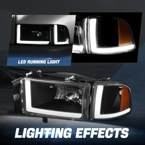 Vista 3 de Auto Dynasty Conjunto de Faros LED DRL Compatible con Dodge Ram 1500 2500 3500 de 1994-2002, 4 Piezas Faros Halógenos de Repuesto con Doble Luz