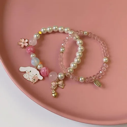 Vista 8 de ANZWTLOYY Juego de pulseras Kawaii con cuentas de cristal, pulseras de perlas de dibujos animados para niñas y mujeres, joyería de amistad, Cristal