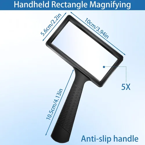 Vista 2 de Lupa de lectura rectangular 5X, lupa grande de mano resistente a los arañazos, lente de vidrio grande de área de visión horizontal para observación