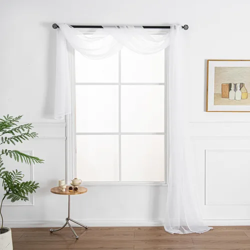 Vista 13 de WPM - Bufanda negra para ventana, cenefa extra larga y transparente para ventana, 38 pulgadas de ancho x 216 pulgadas de largo, cenefas de gasa