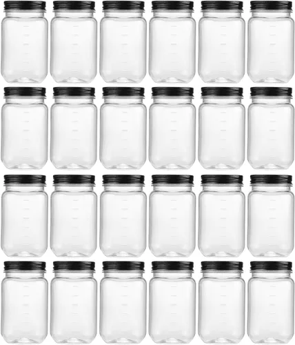 Vista 23 de Novelinks - Recipientes de plástico transparente (16 onzas) 5 Pack, Black, Plastic Containers with Lids, Decorative Jars, Storage Jars, Candy