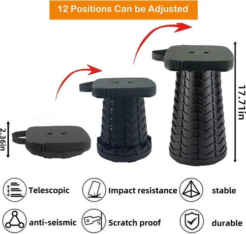 Vista 2 de Taburete plegable para acampar con cojín de asiento y bolsa de nailon, taburete telescópico portátil cuadrado, taburete plegable ligero y resistente