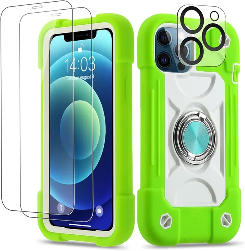 Vista 30 de Funda para iPhone 11 de 6.1 pulgadas con soporte de anillo, con 2 protectores de pantalla de vidrio, resistente a los golpes, resistente a