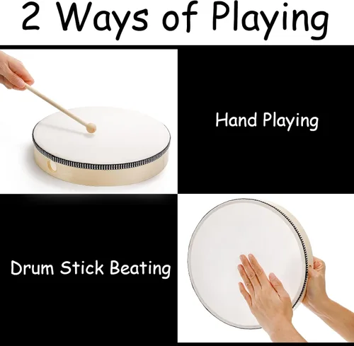 Vista 3 de Foraineam Paquete de 4 tambores de mano de 12 pulgadas, 10 pulgadas, 8 pulgadas, 6 pulgadas, juego de batería de madera de percusión musical, tambor