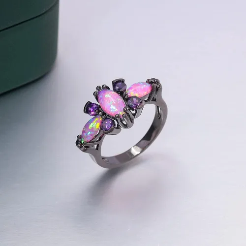 Vista 2 de CiNily Anillo de ópalo púrpura y amatista chapado en oro negro para mujeres y mujeres