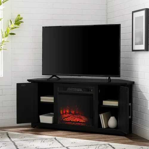 Vista 6 de Crosley Furniture Camden - Soporte esquinero para TV de más de 50 pulgadas, centro de entretenimiento con estantes de almacenamiento, color negro