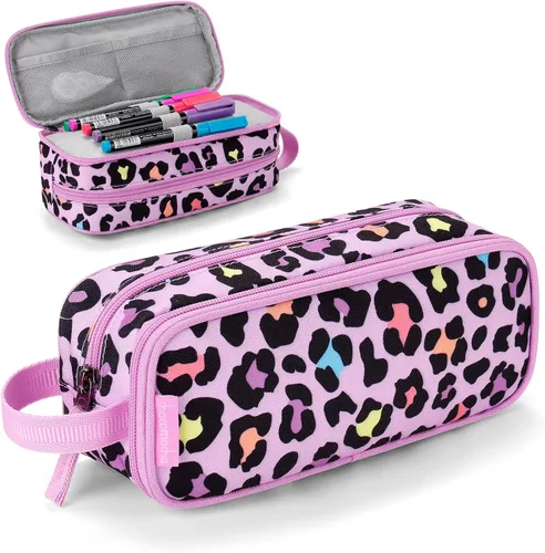 Vista 12 de Estuche para lápices Choco Mocha para niñas, gran estuche de lápices con cremallera suave para niñas con 2 compartimentos, estuche de lápices