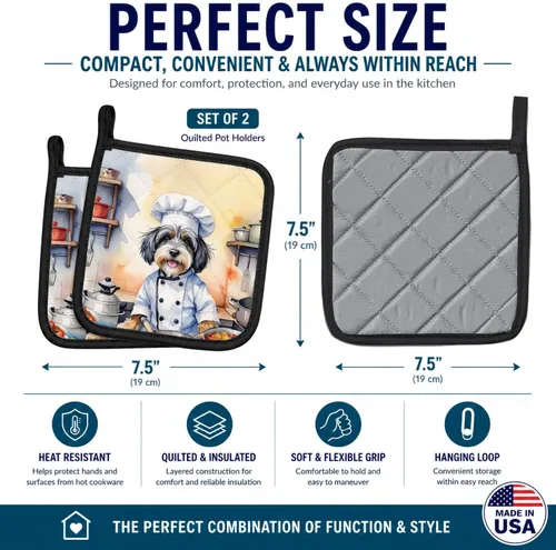 Vista 56 de Caroline's Treasures Havanese The Chef Par de Agarraderas para Ollas de Cocina Resistentes al Calor Juegos de Agarraderas para Ollas Almohadillas