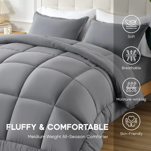 Vista 2 de Sonive Edredón acolchado para todas las estaciones, relleno de edredón alternativo de microfibra suave, esponjosa, transpirable, 7.05 oz/m² con 8