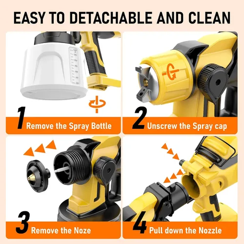 Vista 7 de Pulverizador de pintura inalámbrico compatible con batería Dewalt de 20 V MAX (sin batería), pistola de pintura eléctrica con 4 boquillas y 3
