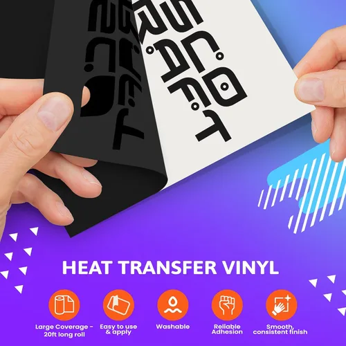 Vista 3 de Frisco Craft Rollos de vinilo HTV – Rollos de vinilo de transferencia de calor para impresiones personalizadas – Rollo HTV mate de 12 pulgadas x 20