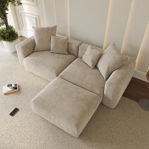 Vista 5 de Cloud Couch - Sofá seccional en forma de L de 102 pulgadas con otomana, sofá de pana de 3 plazas, sofá modular convertible para sala de estar