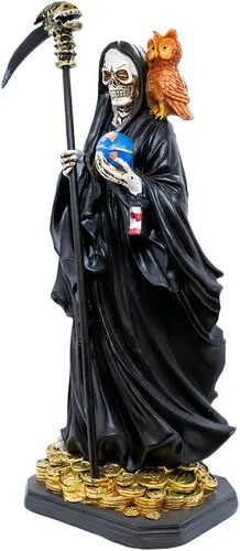 Vista 2 de VILLAGE GIFT IMPORTERS Estatua de Santa Muerte de 12 pulgadas Nuestra Señora de una Santa Muerte Bata negra Estatua de esqueleto que sostiene