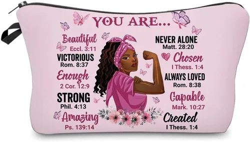Vista 26 de Bolsa de maquillaje afroamericana para monedero, bolsas de cosméticos negras afro para mujer, regalo inspirador, pequeña bolsa de cosméticos