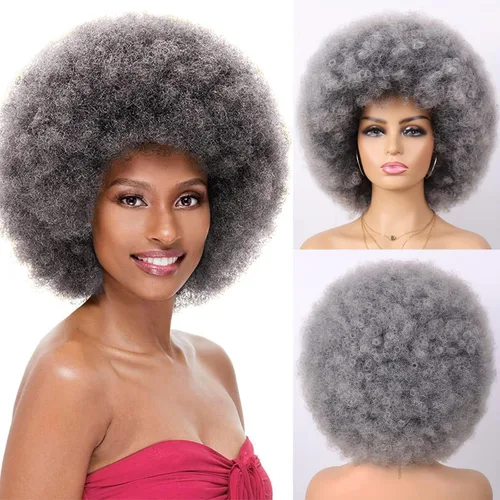 Vista 14 de G&T Wig Pelucas rizadas afro de los años 70 para mujeres negras, sin pegamento y suaves pelucas afro negras grandes, con volumen y suaves de aspecto