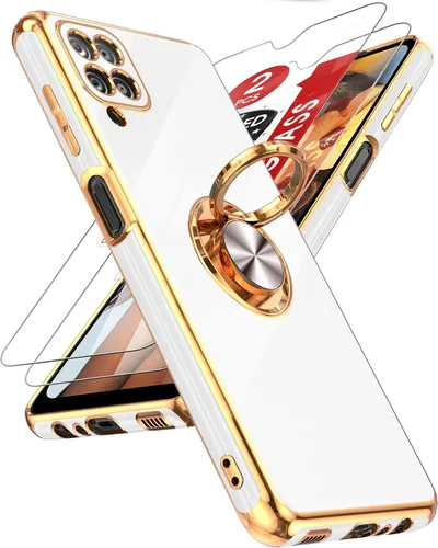 Vista 9 de LeYi Funda para teléfono Galaxy A12: con protector de pantalla de vidrio templado [paquete de 2] Soporte de anillo giratorio de 360°, soporte Rosa