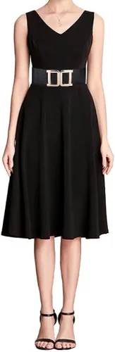 Vista 6 de CB - Cinturón elástico ancho para mujer, cintura alta, cuero auténtico, hebilla de color liso dorado
