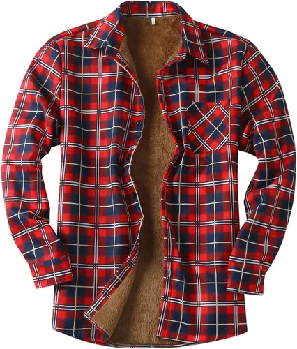 Vista 5 de Camisas casuales de franela de manga larga con botones y ajuste regular para hombre para otoño e invierno con forro polar