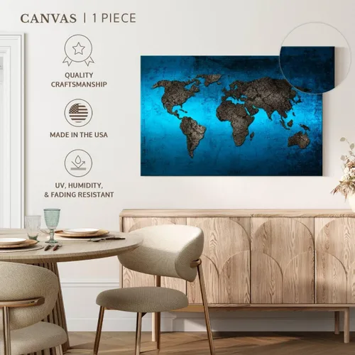 Vista 4 de ElephantStock Lienzo con mapa del mundo oceánico, decoración de pared de mapa del mundo de 1 panel, mapa del mundo impreso, arte digital, mapa