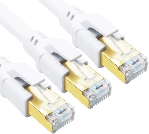 Vista 12 de Cable Ethernet CAT 8, 1.5 pies (paquete de 3) de ultra alta velocidad de 40 Gbps 2000 MHz SFTP CAT8, cable de red LAN de Internet con conector RJ45