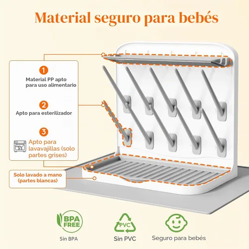 Vista 6 de Lifewit Estante de secado de biberones con tapete de drenaje y 10 ganchos, artículos esenciales para recién nacidos, organizador de almacenamiento