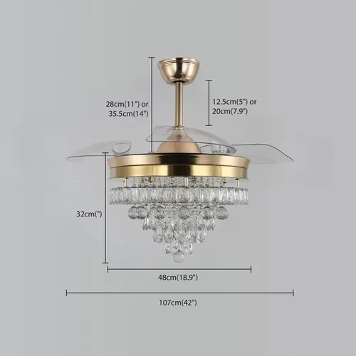 Vista 3 de Finktonglan Ventilador de techo de cristal dorado de 42 pulgadas con luz Dorado-42.1 in-2