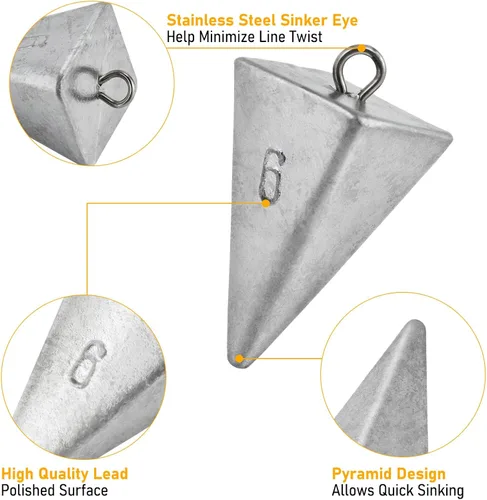 Vista 3 de Dr.Fish Pyramid Sinkers - Pesca de plomo para agua salada, 1 onza-32 onzas/2 libras, triangular, surf, pesca, río, pesca de gato, pompano