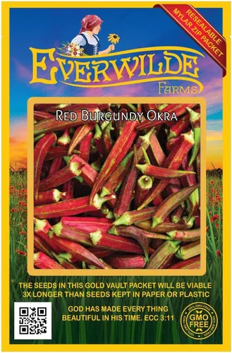 Vista 4 de Everwilde Farms - Semillas de Okra Rojo Borgoña de 1 Oz - Gold Vault