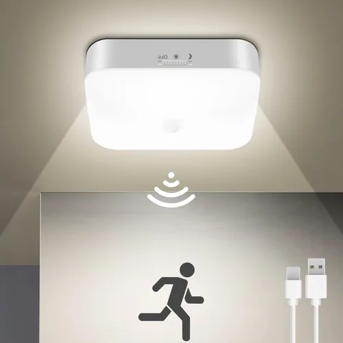 Vista 12 de Luz de techo recargable con sensor de movimiento WhitePoplar para interiores con control remoto, luz recargable con sensor de movimiento inalámbrica